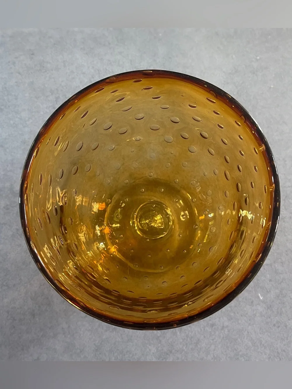 Amber Compote Optic Bubble Vase Clear Footed Empoli Style Vtg MCM Art Glass 9.5